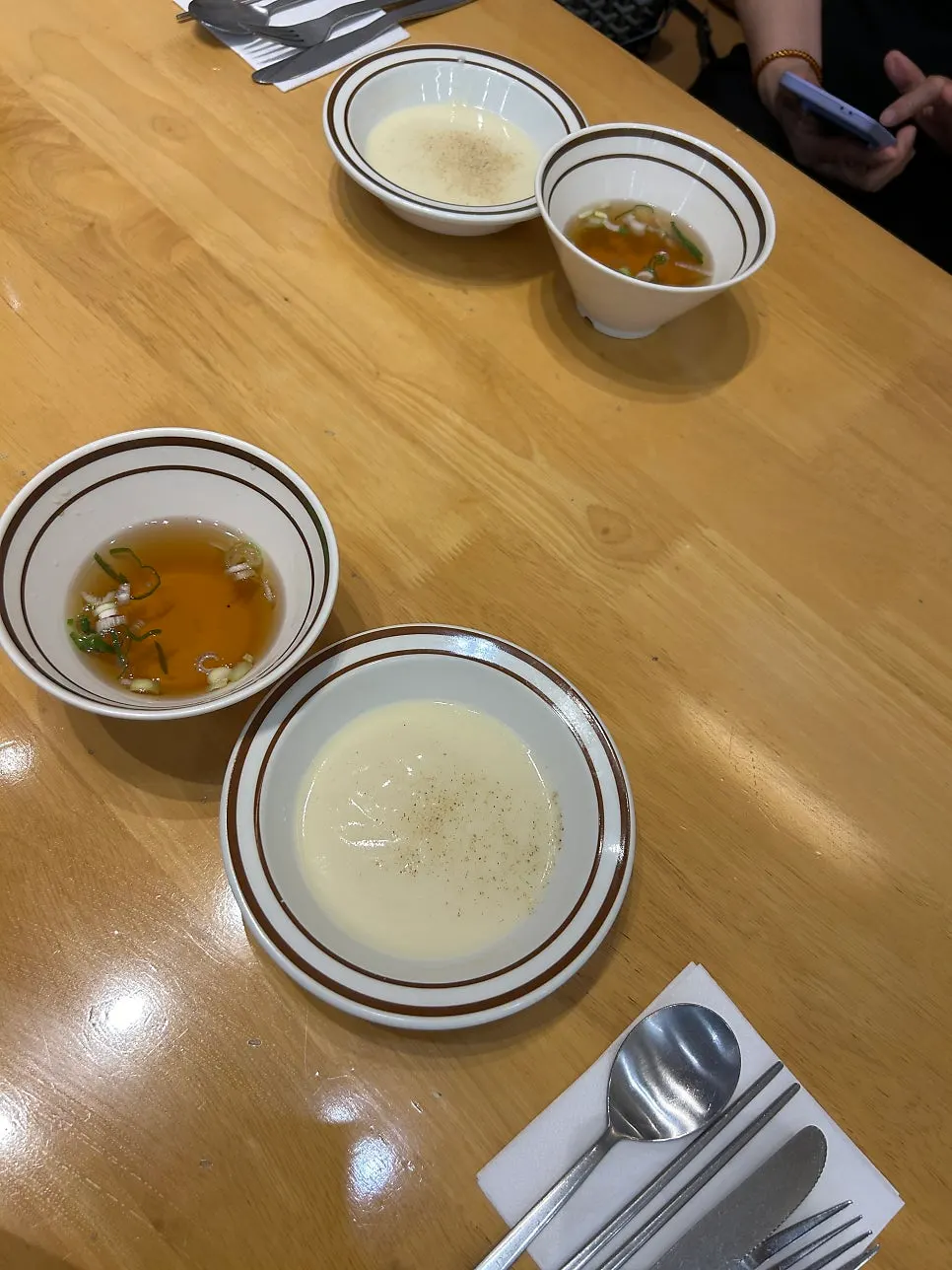 A bowl of soup from the cutlet restaurant