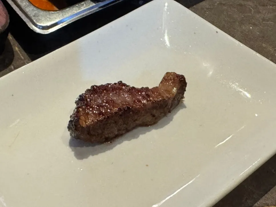 A perfectly cooked piece of marinated beef rib