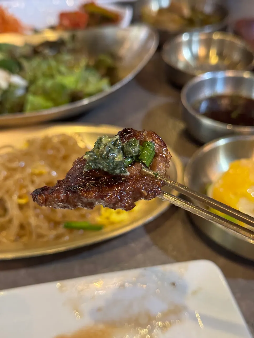 Uedae galbi dipped in black sesame salt