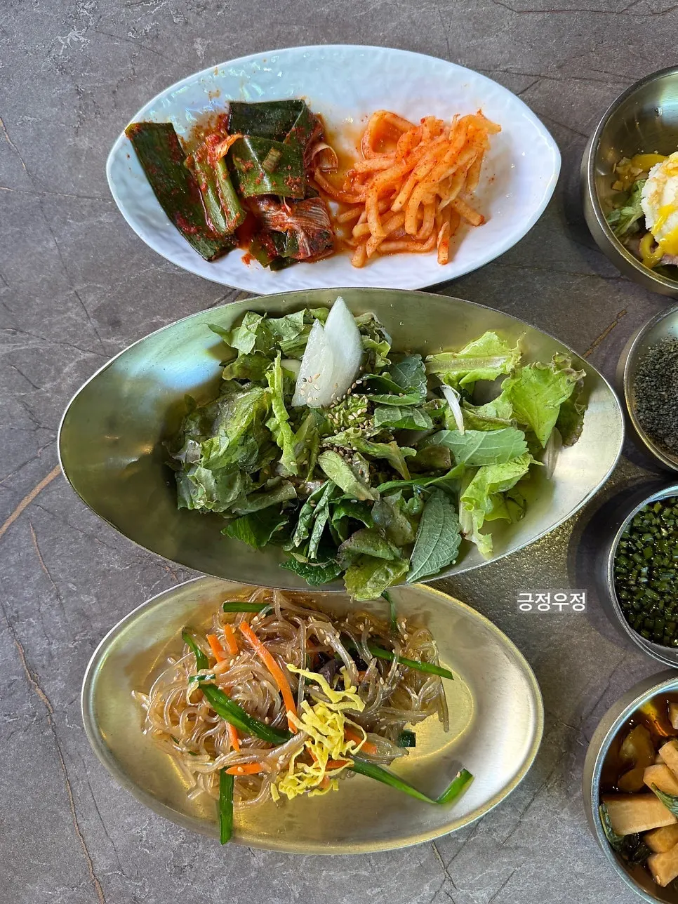 Lettuce salad and japchae side dishes