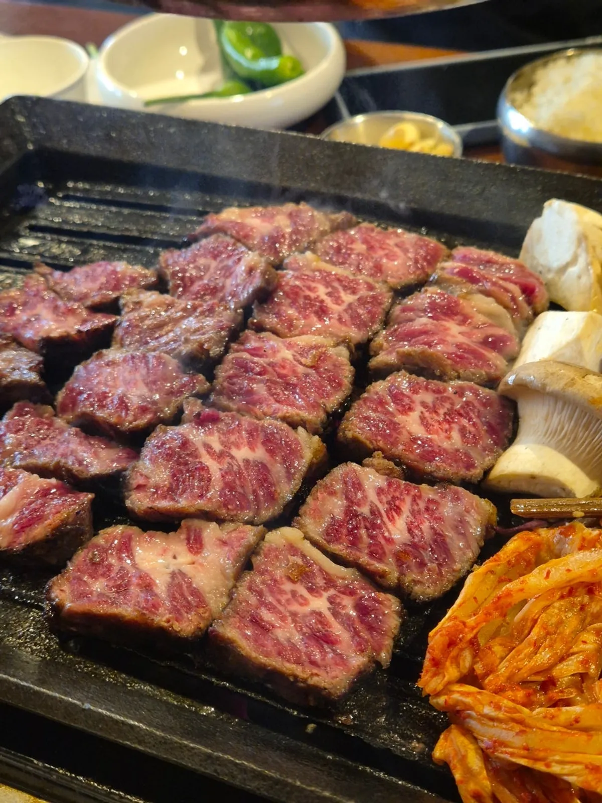 Close-up of meat still on the bone of the prime rib