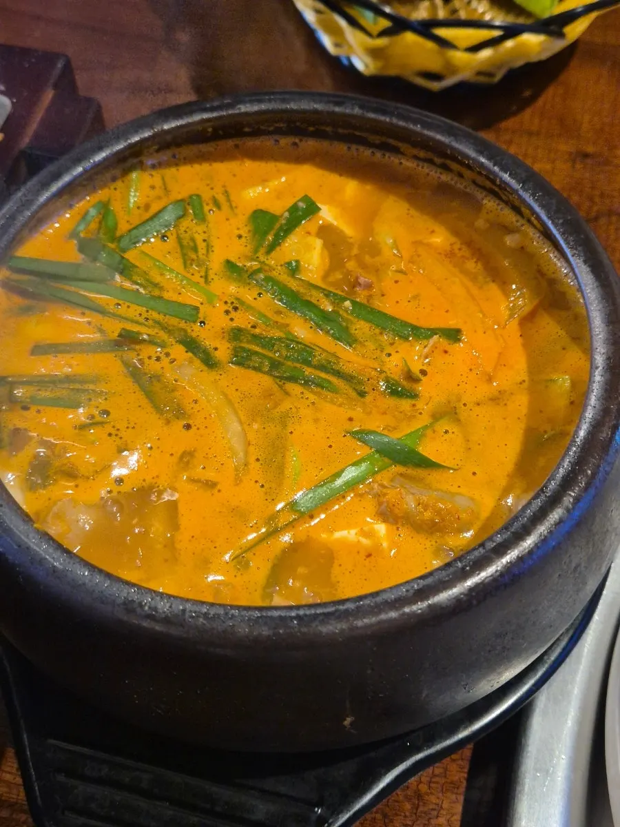 Cheonggukjang stew filled with beef and tofu
