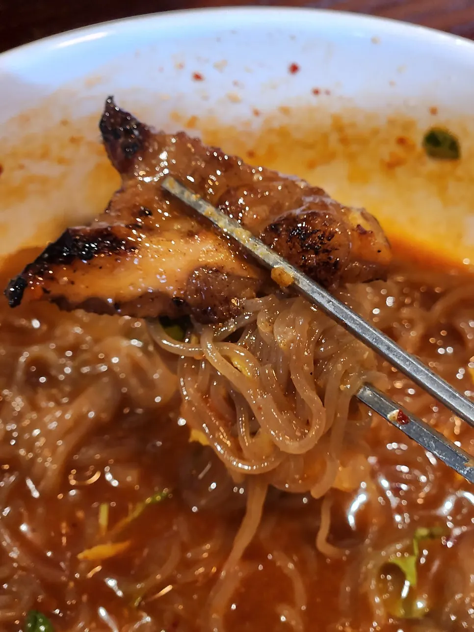 Galbisal placed on top of the buckwheat bibim naengmyeon