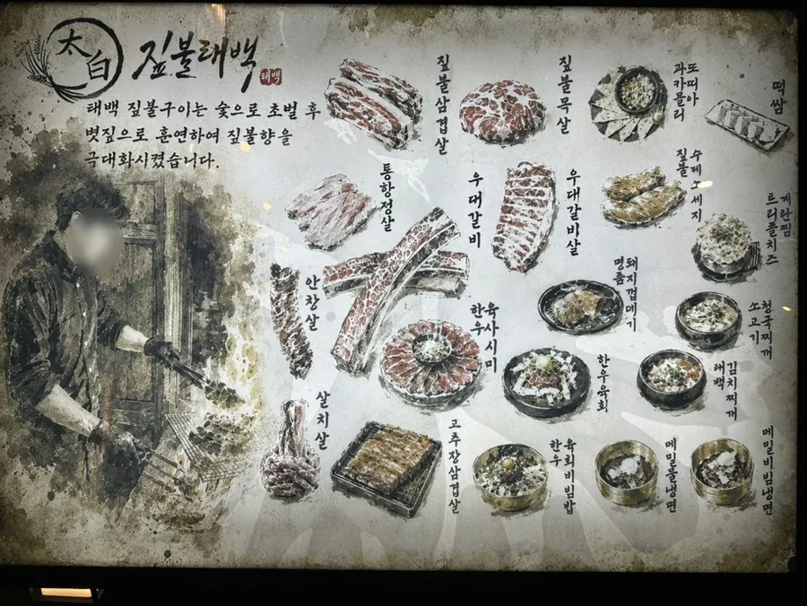 Menu board at Jipbul Taebaek Suwon Ingye Branch