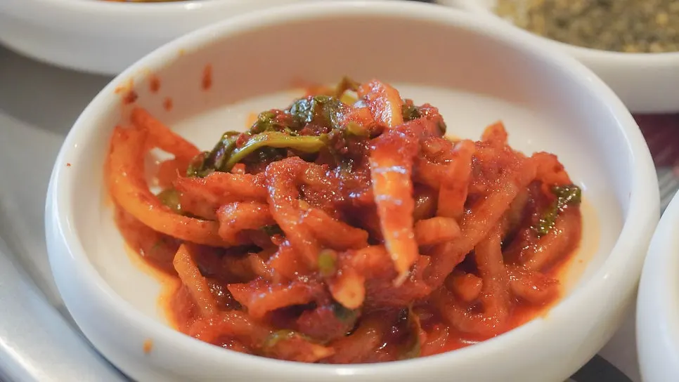 Close-up of side dishes at Jipbul Taebaek