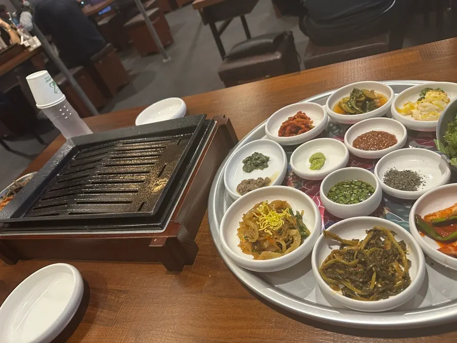 Banchan (side dishes) set on the table