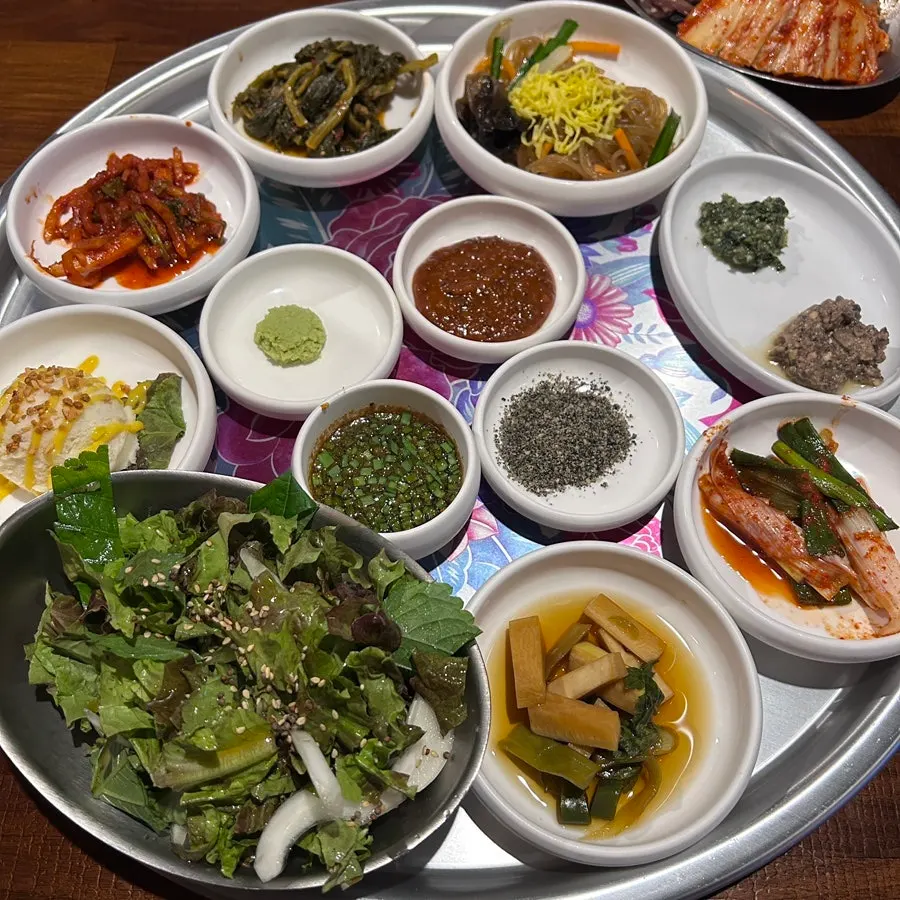 Basic side dishes set including japchae and potato salad