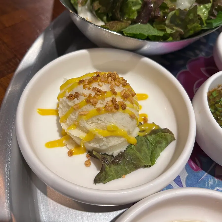 Potato salad served as a side dish