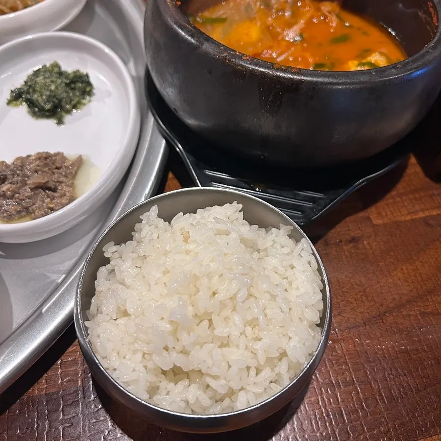 Bowl of rice ordered alongside the kimchi stew