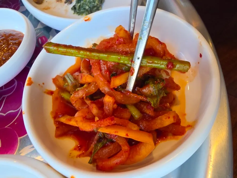 Full spread of side dishes on the table