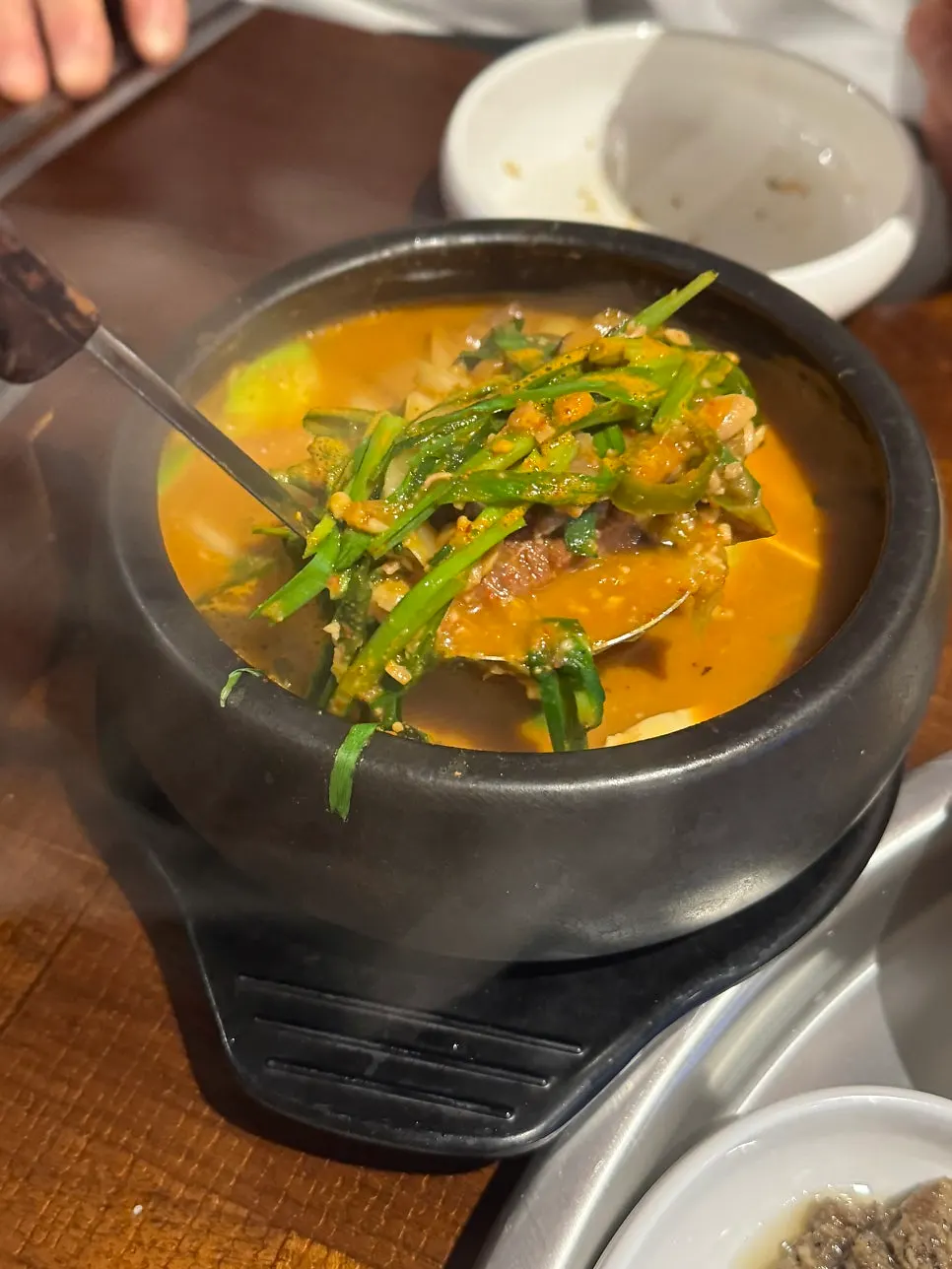 A bowl of beef cheonggukjang stew