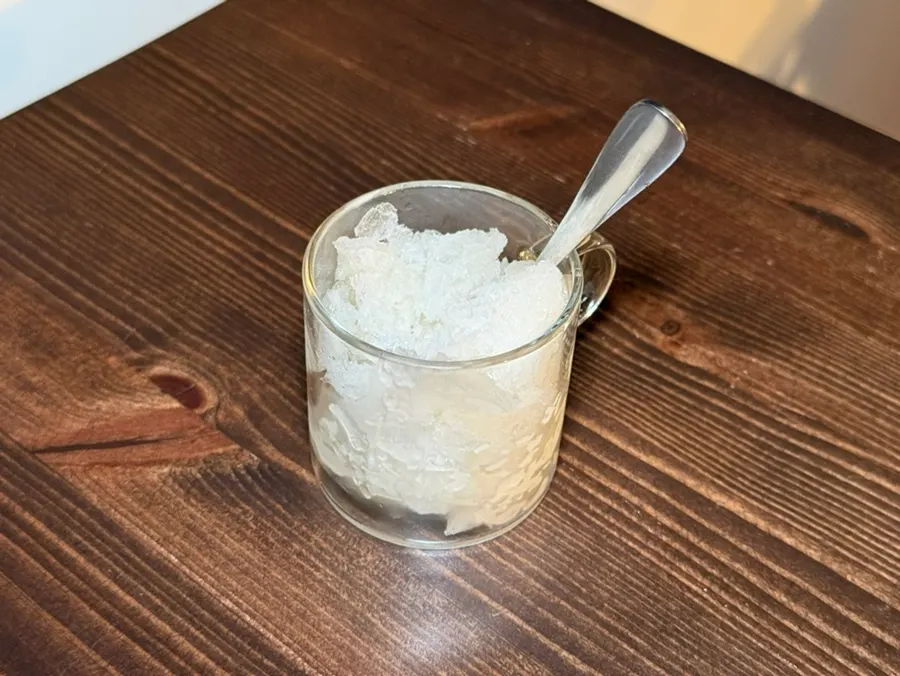 Lemon sherbet made with finely shaved ice