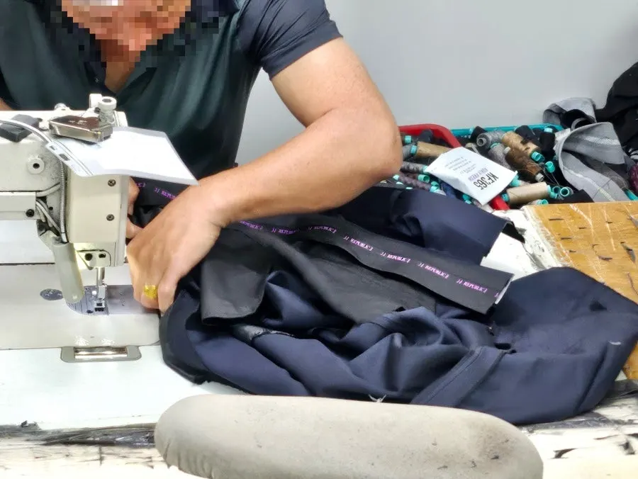 Cutting fabric along chalk lines