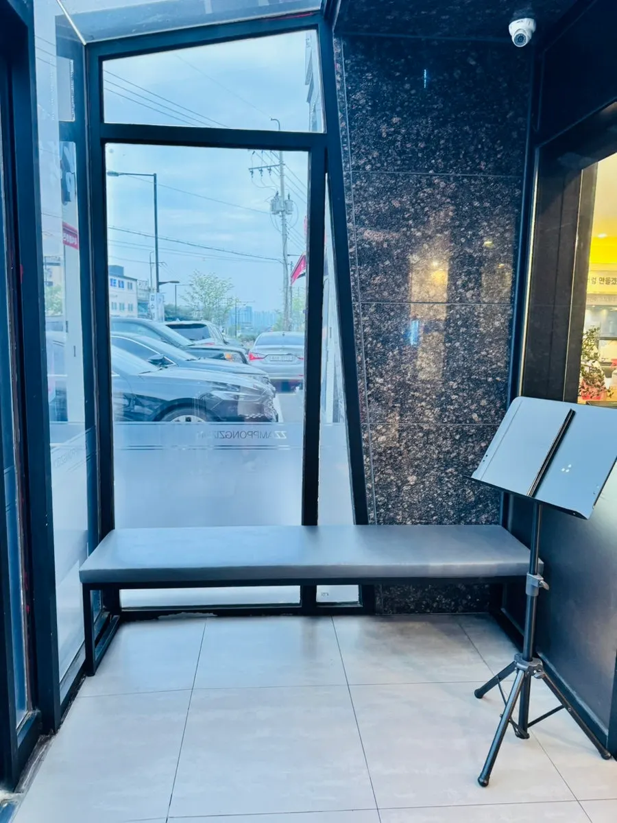 Waiting area set up at the restaurant entrance
