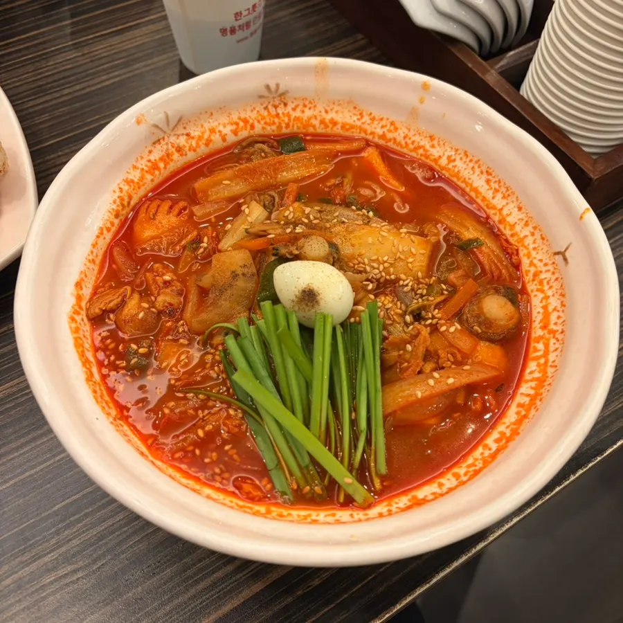 Signature jjamppong topped with plenty of seafood