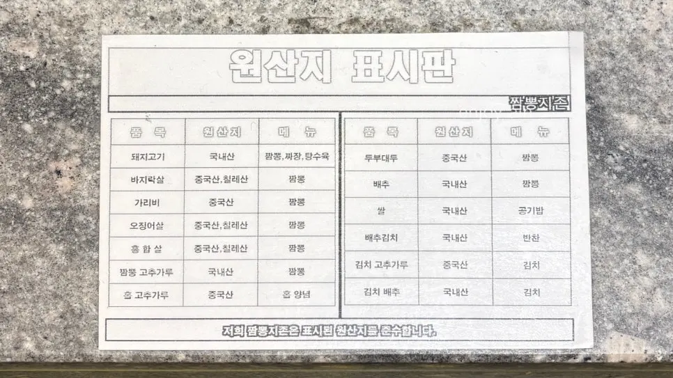 Menu board listing cooked dishes and meal items at Jjamppong Jijon