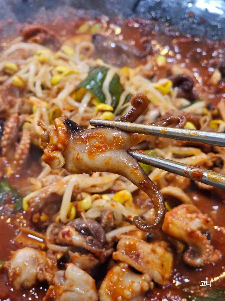 Hot plate of octopus well coated in sauce