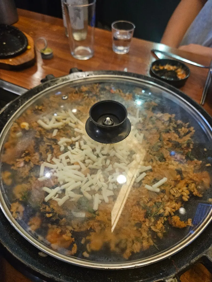 Flying fish roe cheese fried rice cooked on the griddle