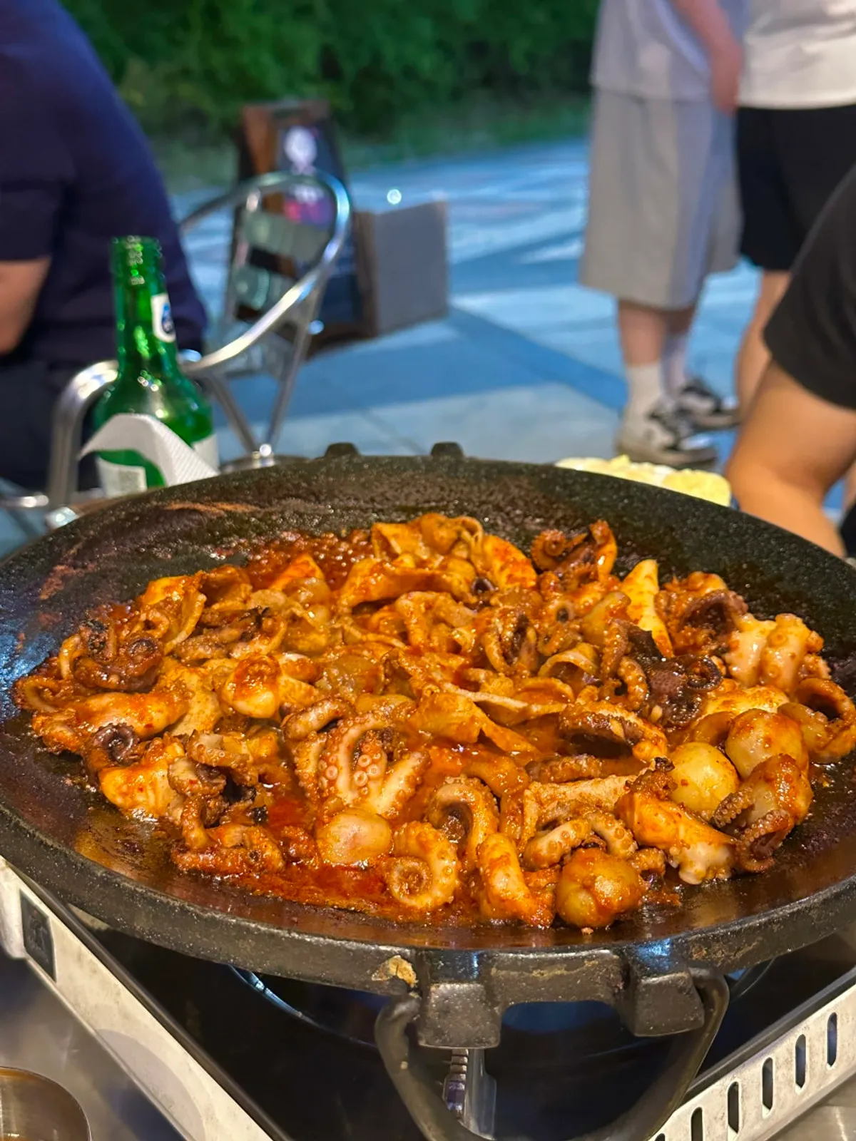 Jjusamgyeop octopus stir-fry on the hot plate