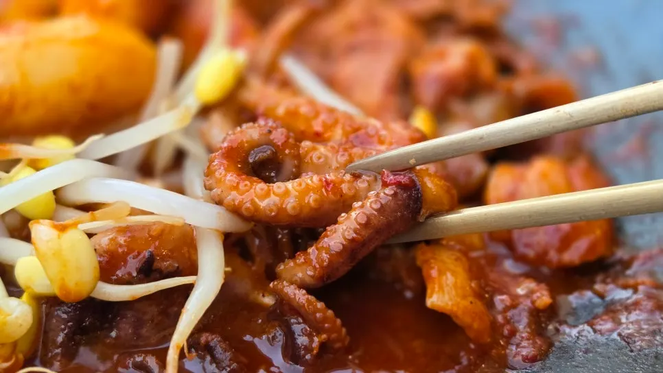 볶아지는 쭈꾸미 삼겹살 철판
