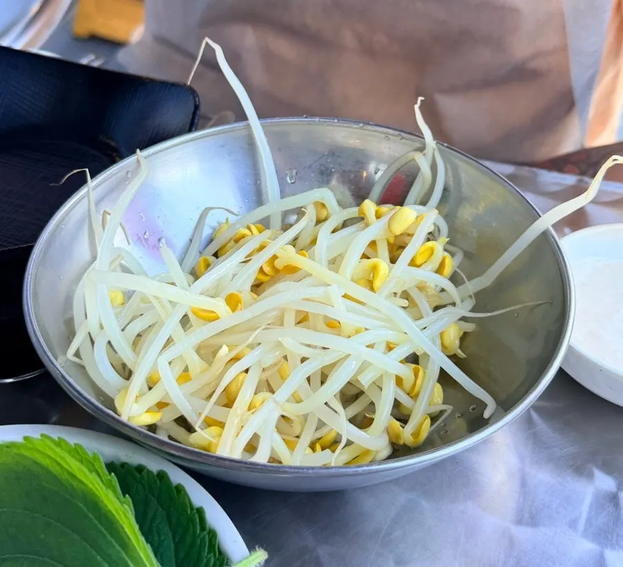 Side dish spread with bean sprouts and wrap vegetables