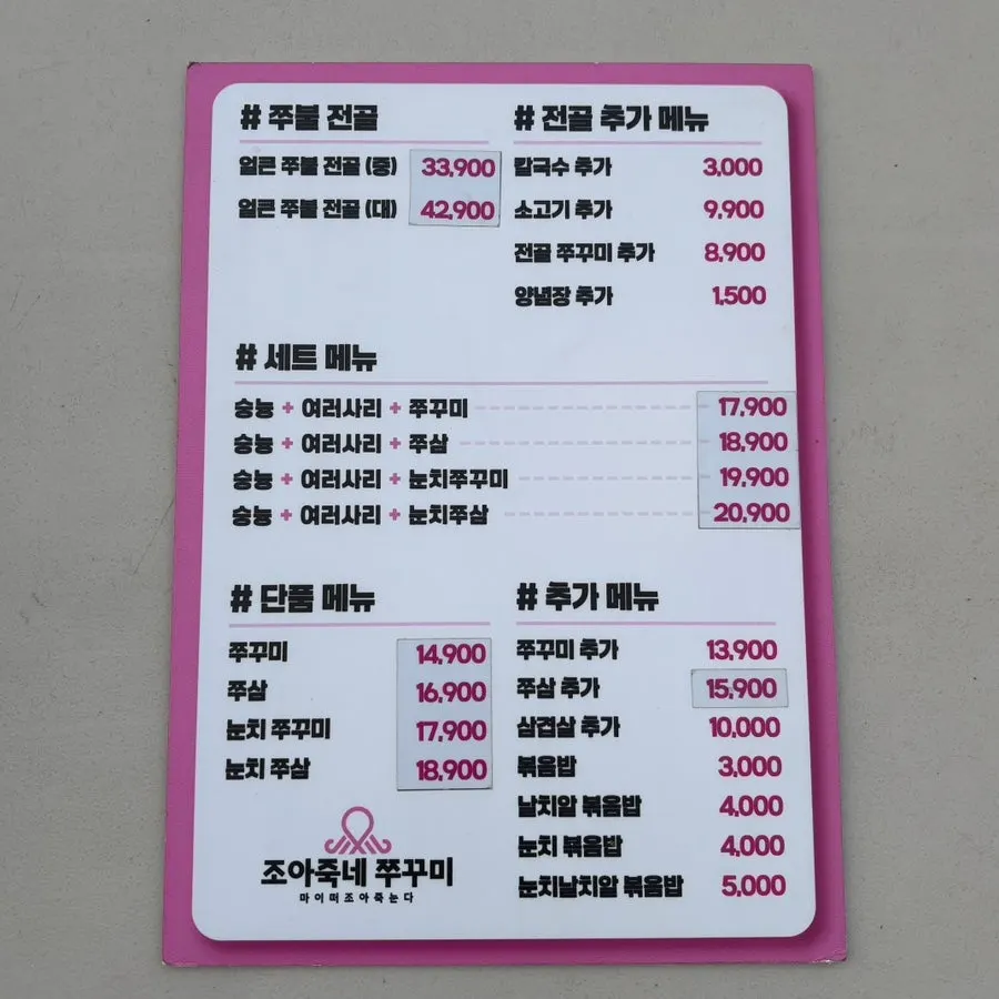 Menu board at Joajukne Jjukkumi