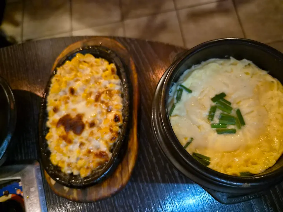 Steamed egg and corn cheese served as basics