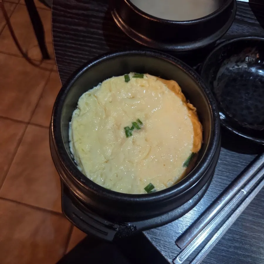 Basic table setting at Jjuksami with scorched-rice water