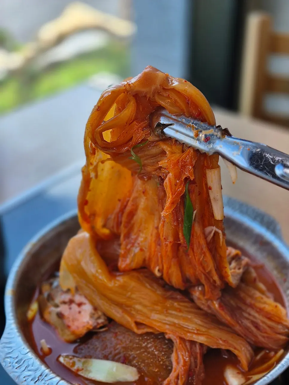 Mackerel kimchi jjim with two big blocks of aged kimchi