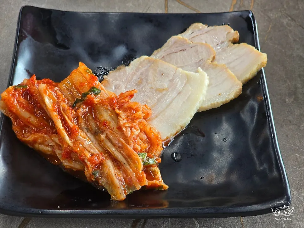 Buckwheat pancake and tofu kimchi side dishes