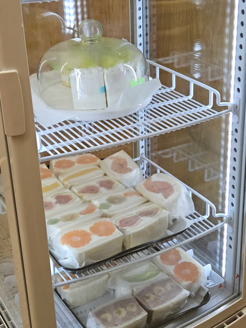Cake display case at the café