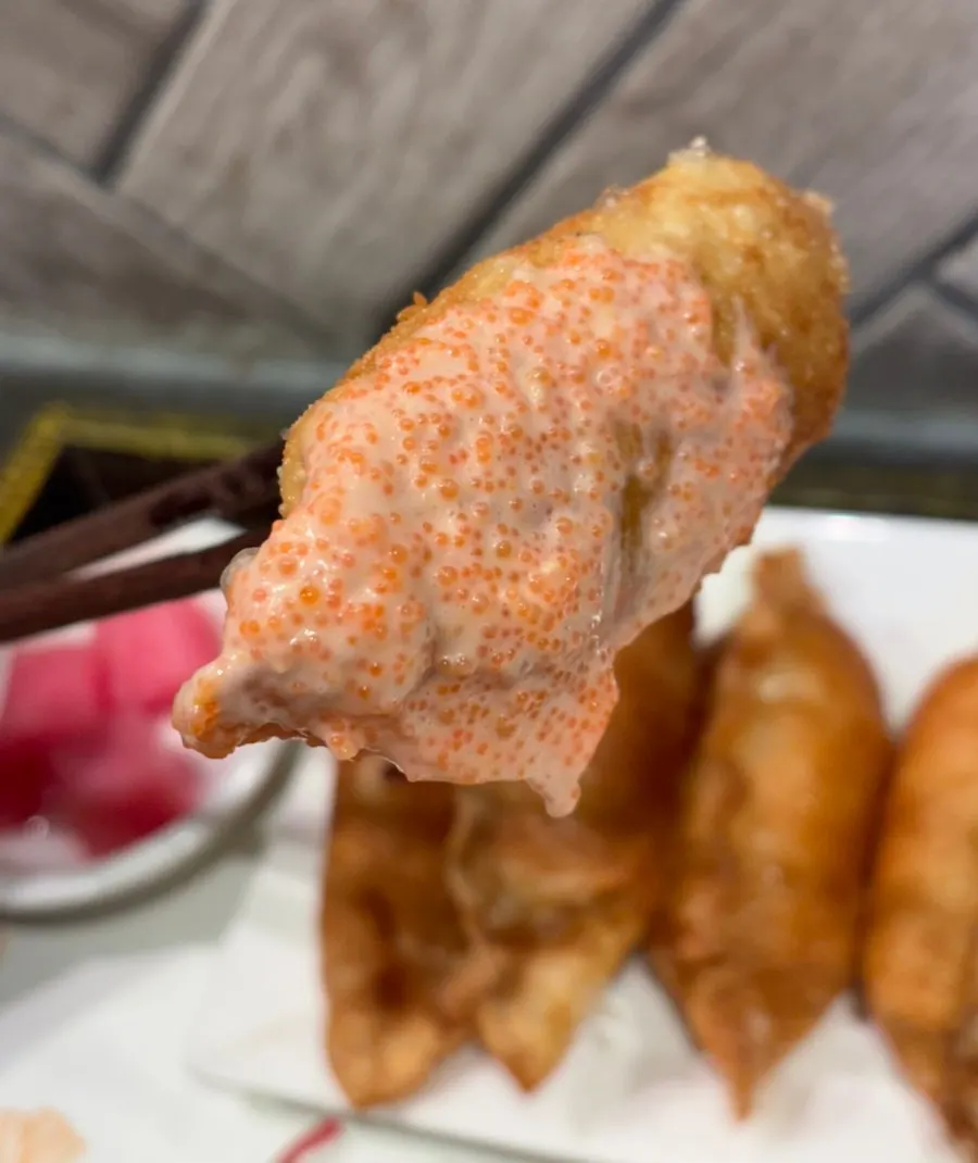 明太子が入った餃子の餡