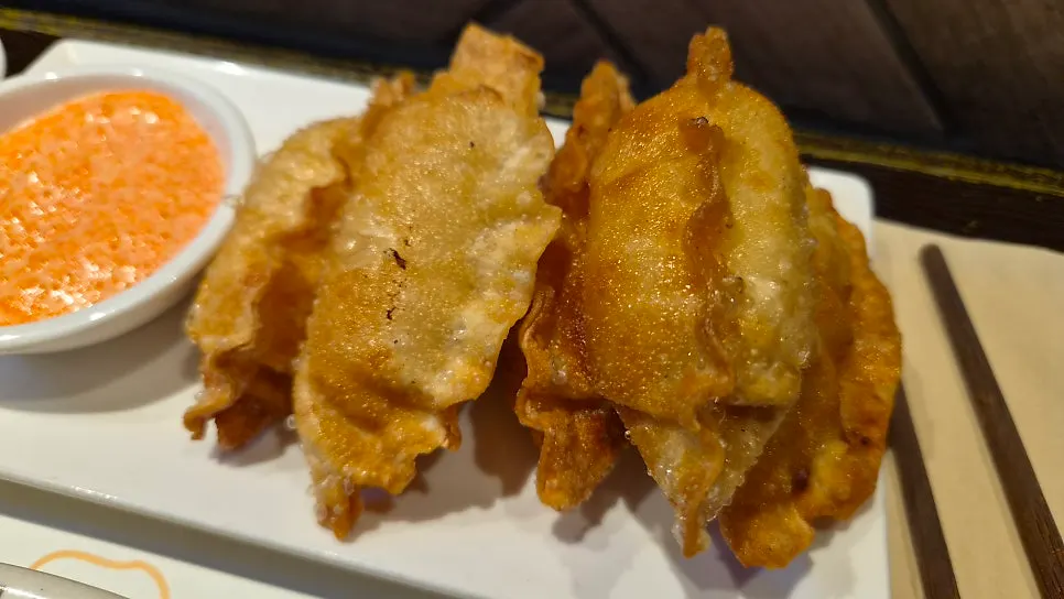 The 5 mentaiko gyoza included in the set