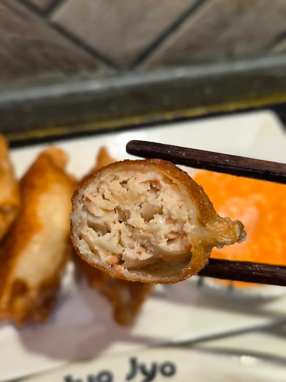 Mentaiko gyoza served with mentaiko mayo sauce