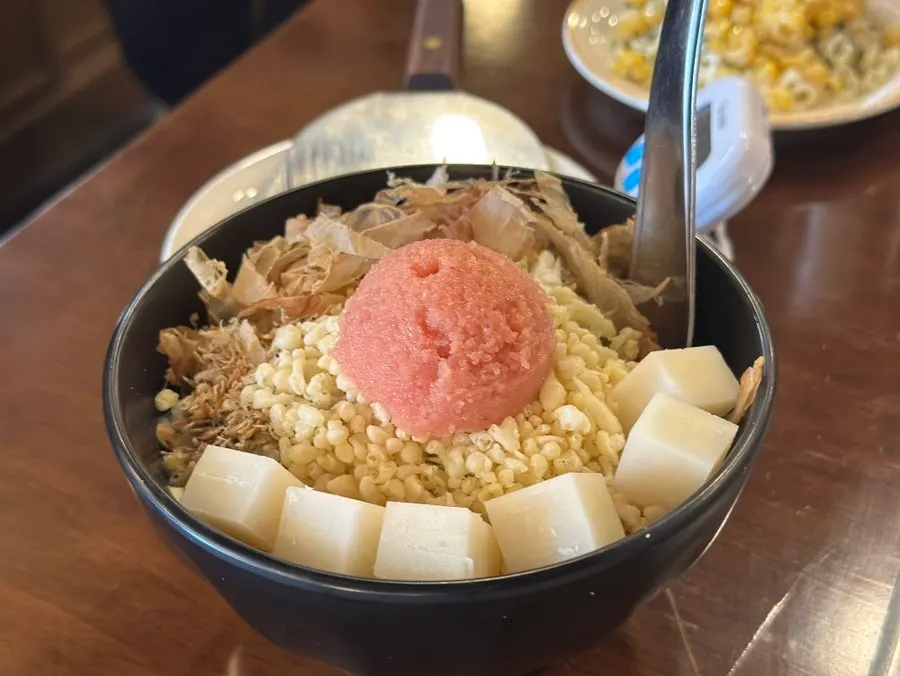 Mentaiko monjayaki with added corn topping