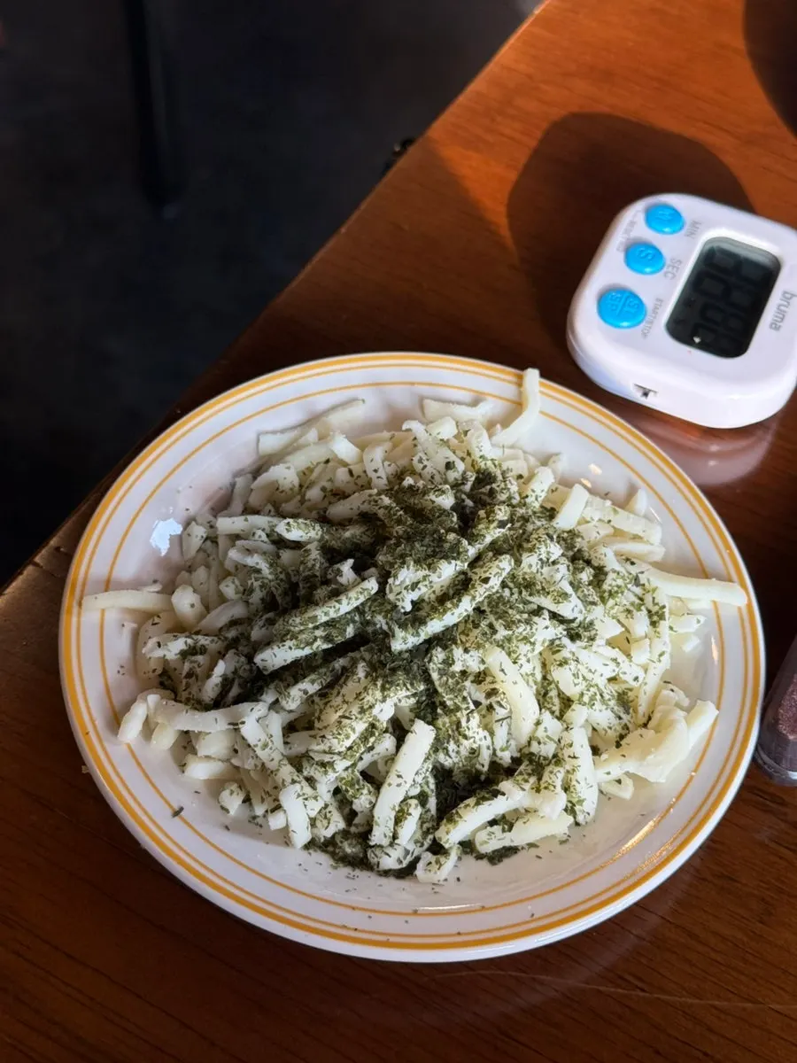 The set including mentaiko monjayaki and karai yakisoba