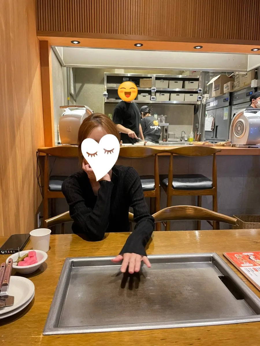Teppanyaki dishes placed on the tabletop griddle
