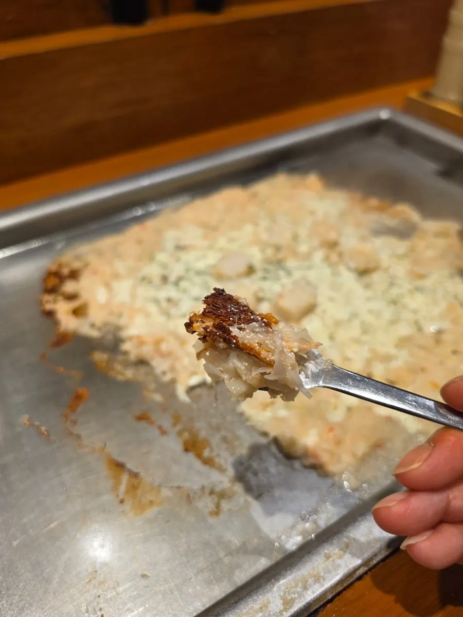 Monjayaki with a crispy, well-cooked bottom