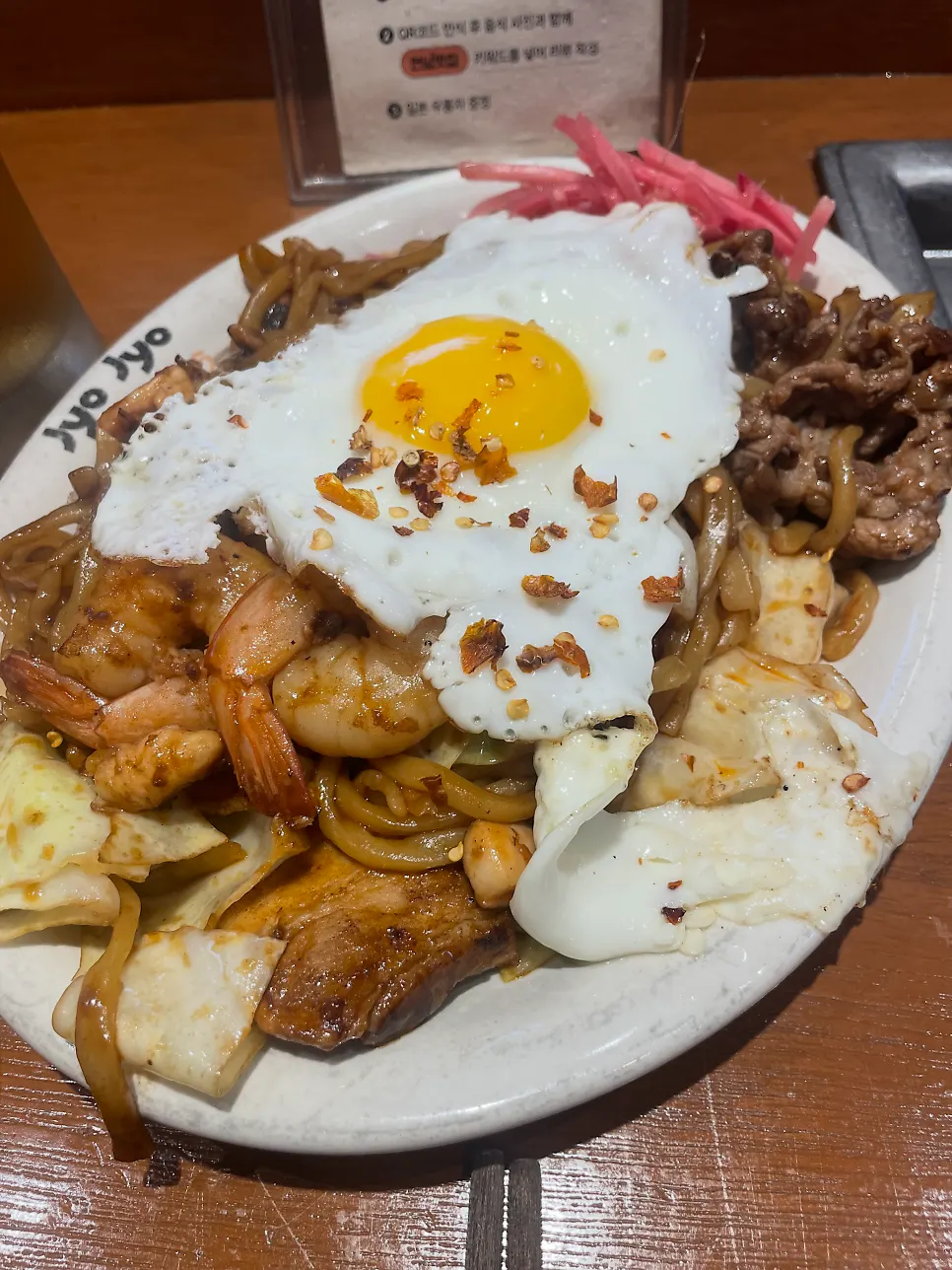 Monjayaki finished cooking on the griddle