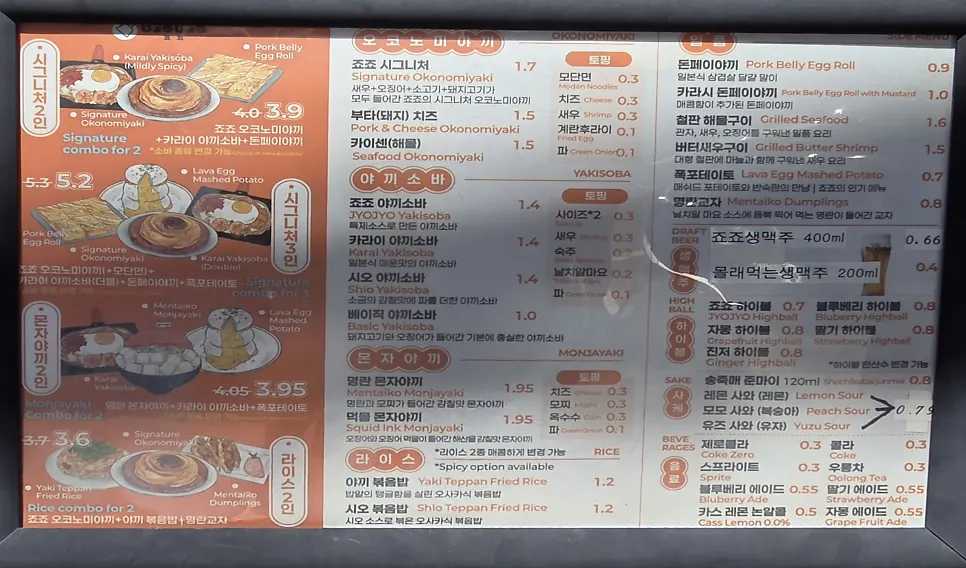 Menu at Jojo Yeonnam Branch