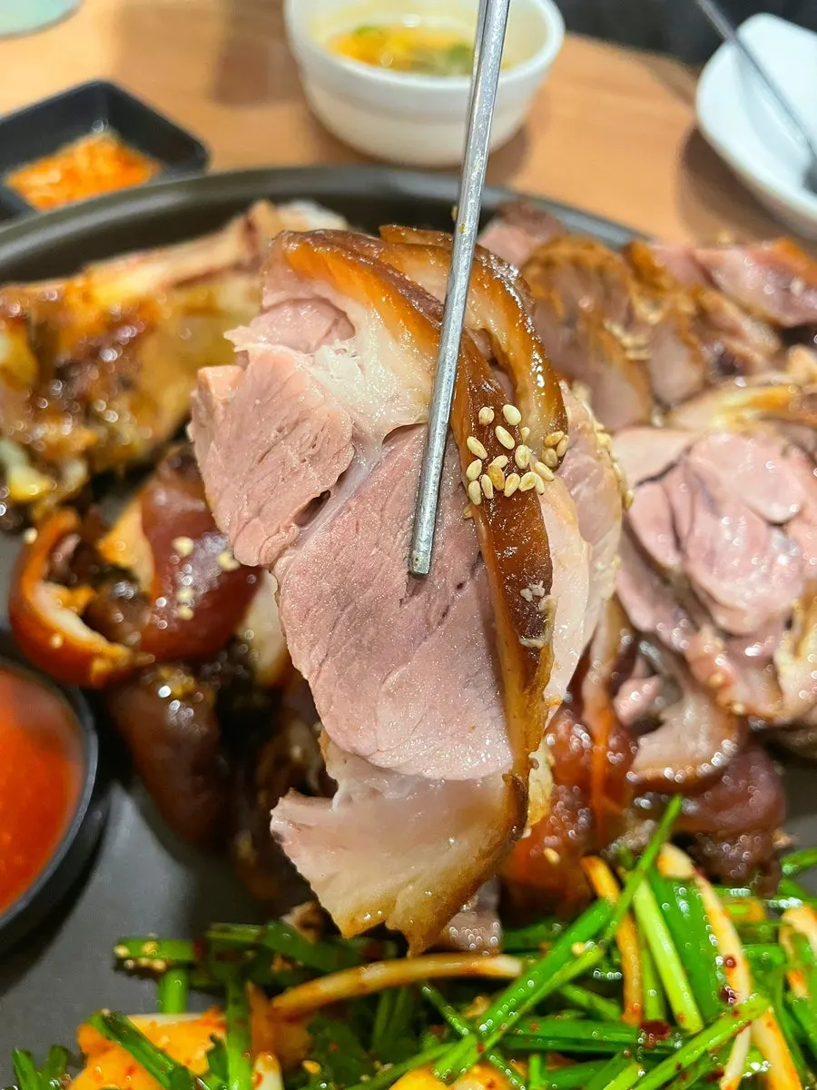 Close-up of chewy jokbal meat