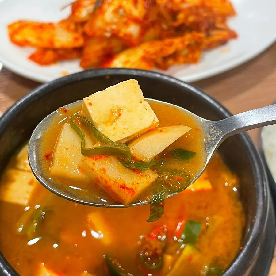 A bowl of savory doenjang stew