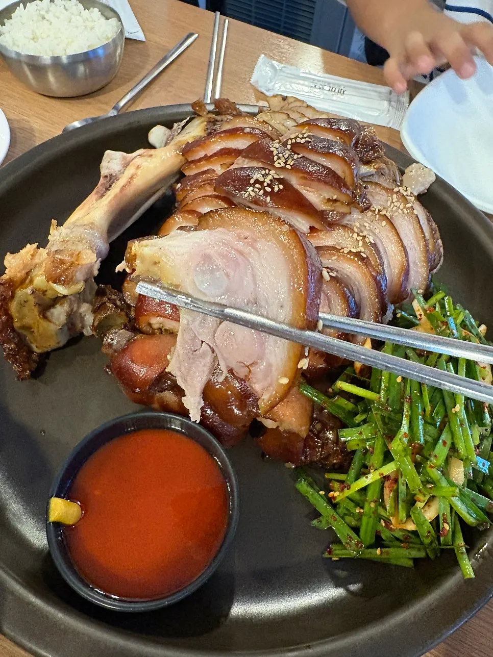 Table set with jokbal and side vegetables