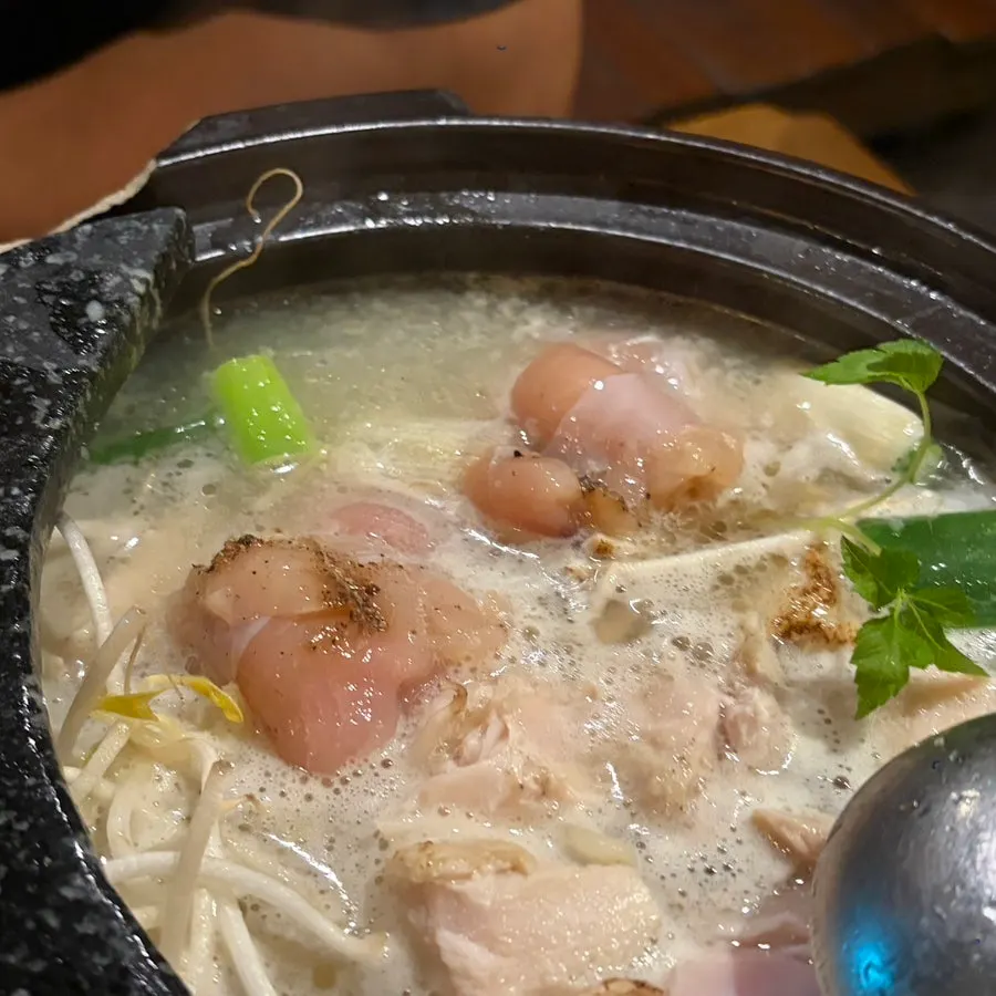 Chicken hot pot starting to bubble and boil