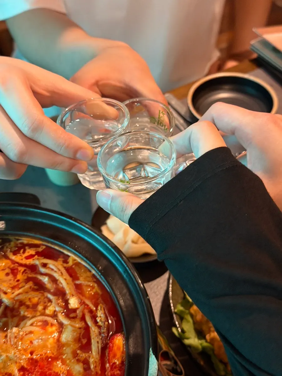 Close-up of the spicy beef tripe soft tofu hot pot broth
