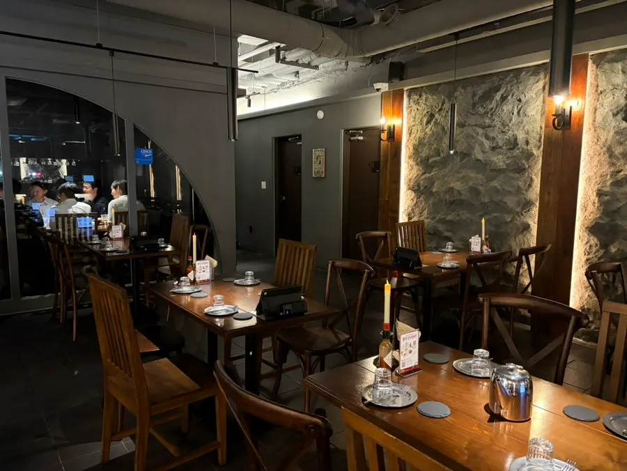 Interior decorated with candlelight and antique props