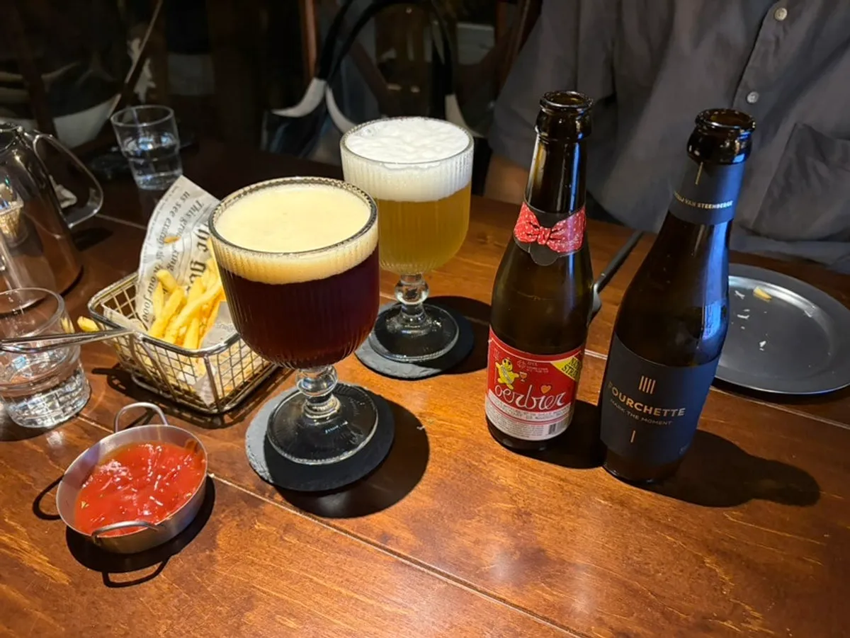 Belgian bottled beers De Dolle Oerbier and Van Steenberge Piraat Forcette