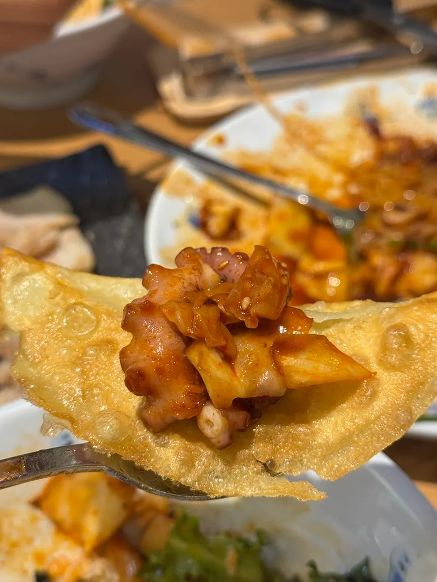Whole fried flounder drizzled with gangjeong sauce
