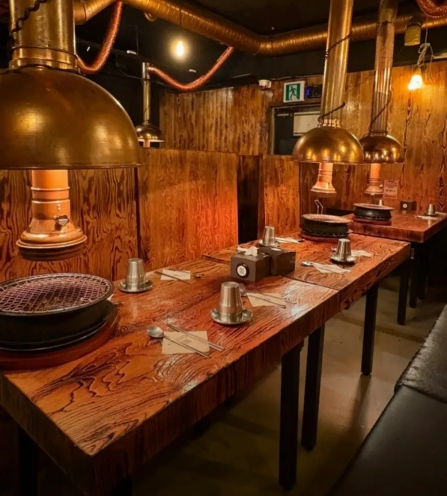 Korean BBQ restaurant interior with wood decor