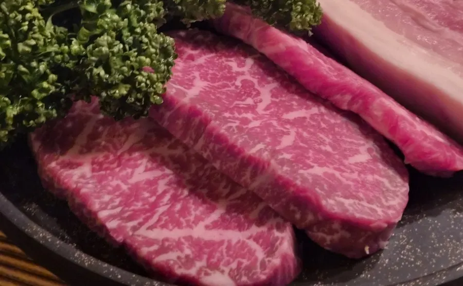Marbled beef and thick pork belly